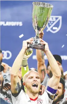  ?? JOHN DAVID MERCER/USA TODAY ?? Michael Bradley and his Toronto FC teammates celebrate their 2-1 win over Atlanta United in the Eastern Conference final on Wednesday. TFC will face the Seattle Sounders in the MLS Cup.