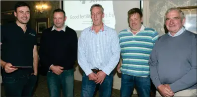  ?? ?? Stephen Hazelton, (left), Farm Vet Services, with local farmers, Liam Keelagher, David Bloomfield, John Barnett and William Crawford.