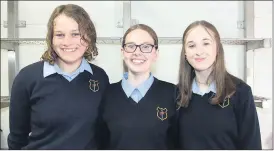  ?? (Photo: Ita West) ?? IN GOOD FORM - Saoirse Hanafin, Aishling McHugh and Jessica Hennessy, all smiles as they arrived into Scoil Pol on Wednesday morning to sit their Junior Cert exams.