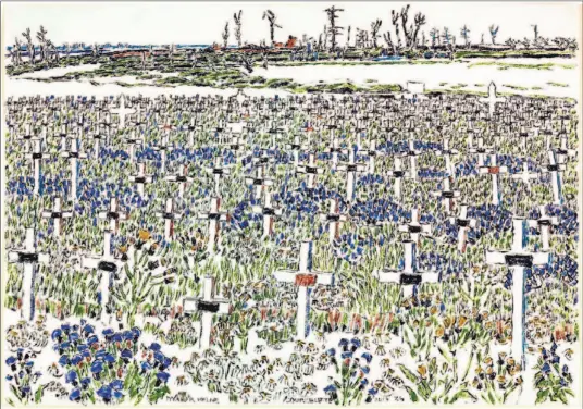  ??  ?? David Milne’s evocative watercolou­r Courcelett­e From the Cemetery was painted in France directly after World War I. It belongs to the National Gallery of Canada.