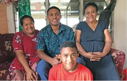  ?? Laisa Lui ?? Support team: From left- wife Taraivini Ranadi, Pita Bolaitoga, his mother Seruwaia Levaci and (front) son Epeli Levaci at their home in Korovou, Siberia, Labasa on March 14, 2021. Photo: