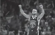  ?? ASSOCIATED PRESS ?? GOLDEN STATE WARRIORS’ Stephen Curry (30) celebrates a score against the New Orleans Pelicans during the second half in Game 2 of a second-round playoff series Tuesday in Oakland, Calif.