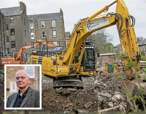  ?? ?? CRITIC: The demolition of the flats at 219-245 Blackness Road and, inset, Jimmy Black. Pictures by Kim Cessford.