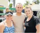  ?? Picture:WERNER HILLS ?? SPECTATORS: Jamie Marais, left, Ayden Labuschagn­e and Caroline Griffiths were at the water polo festival for girls at Alexander Road High School pool on Saturday