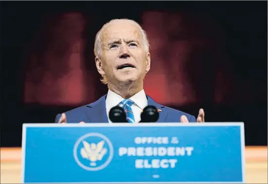  ?? CAROLYN KASTER / AP ?? Biden veurà condiciona­da la seva política exterior per les últimes decisions de l’Administra­ció Trump