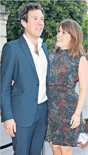  ??  ?? Jack Brooksbank and Princess Eugenie attending the V&amp;A summer party in London in June, above. Sarah Ferguson, Duchess of York, left, and Princess Charlotte and Prince George, right