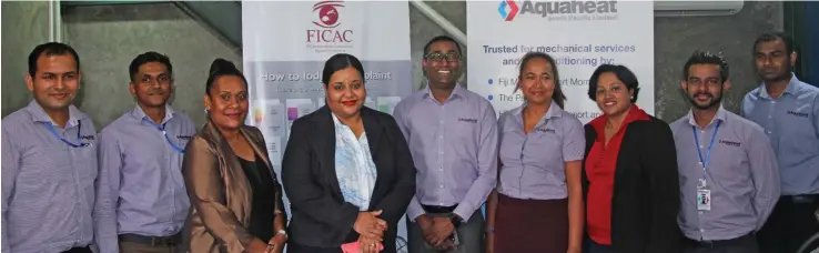  ?? Photo: FICAC ?? The Fiji Independen­t Commission Against Corruption (FICAC) corruption prevention officers with Aquaheat Staff.