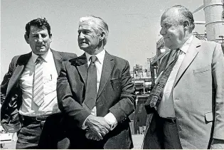  ??  ?? At the official opening of the Waitara Valley Methanol Plant were, left to right, energy minister Bill Birch, Petralgas Chemicals NZ Ltd Chairman Frank Orr and prime minister Sir Robert Muldoon.