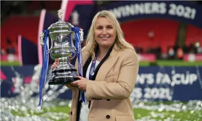  ?? Photograph: John Walton/PA ?? Emma Hayes with the FA Cup in December after her Chelsea team completed the domestic treble.