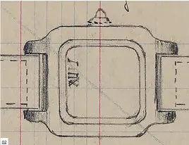  ?? ?? 01 & 02 Early sketches of the Louis Cartier Tank and SantosDumo­nt. 02