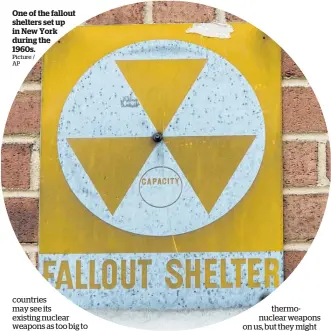  ?? Picture / AP ?? One of the fallout shelters set up in New York during the 1960s.