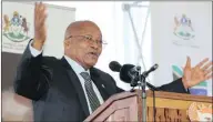  ?? Isithombe: MOTSHWARI MOFOKENGI ?? UMENGAMELI Jacob Zuma ekhuluma emcimbini womfuzisel­o kaMnuz Harry Gwala obuseMgung­undlovu izolo