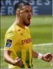  ?? (Photo AFP) ?? La rage de Louza et des Nantais. Les Canaris peuvent rêver du maintien.