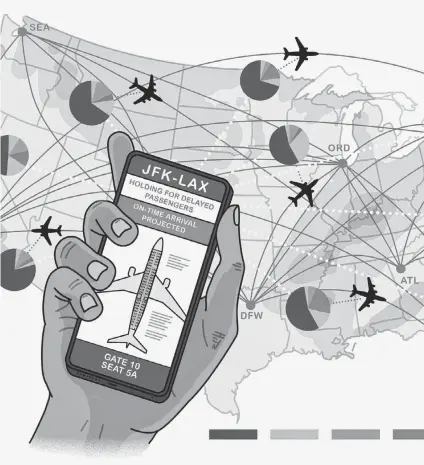  ?? CHRISTOPH HITZ NYT ?? Airlines are using artificial intelligen­ce to save fuel, keep customers informed and hold connecting flights for delayed passengers.