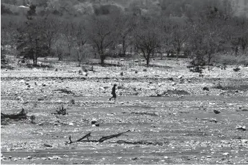  ?? Associated Press ?? ■ A man walks across a dry river bed Oct. 23 in Fatukoko village in West Timor, Indonesia. The region is one of the driest parts of Indonesia, making farming difficult. Many villagers thus migrate to neighborin­g Malaysia in search of work.