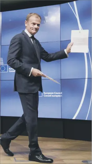  ?? PICTURE: AP. ?? DIVORCE PAPERS: European Council President Donald Tusk with Theresa May’s Brexit letter.