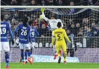  ?? AFP ?? Strasbourg’s Nuno Da Costa (third left) scores a goal past PSG’s goalkeeper Alphonse Areola during the French League tie. —