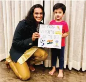  ?? — Twitter ?? P.V. Sindhu’s nephew Aaryan made a poster to wish the world badminton champion who left for the Tokyo Olympics on Saturday.