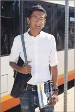  ?? NEWS PHOTO EMMA BENNETT ?? City council candidate Kris Samraj has decided to take the oneweek bus challenge to see the new changes to transit. The challenge was put forward last week by a local mother whose special needs daughter relies on city transit.