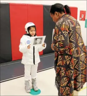  ?? TAWANA ROBERTS — THE NEWS-HERALD ?? Samantha Rodriguez portrays Mae Jemison at the Elm Street Elementary School African American History Wax Museum on Feb. 27.