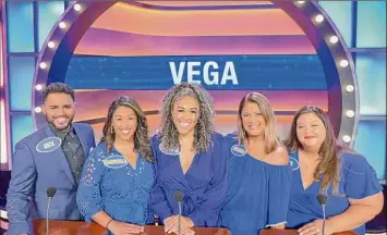  ?? Provided by Yolanda Vega ?? The Vega family — Nick, Gabriella, Rebecca, Yolanda and Yolanda’s niece Ana Ramos — will appear Thursday on “Family Feud.” The show airs at 7:30 p.m. on CBS6 Albany.