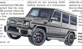  ??  ?? Heist: Tshifhiwa Matodzi (right) and (left) a Mercedes he bought with missing money. Photo: Gallo Images/sowetan