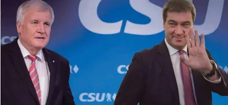 ?? FOTOS: DPA/AFP, MONTAGE: STÄRK ?? Markus Söder (rechts) wird neuer bayerische­r Regierungs­chef. Horst Seehofer könnte als CSU-Chef nach Berlin wechseln.
