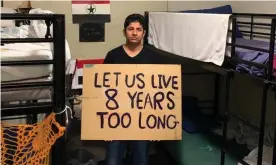  ??  ?? It has been eight years since Australia first detained refugee Loghman Sawari on Manus Island. He is protesting his indefinite detention in Brisbane. Photograph: Supplied