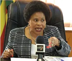  ??  ?? Informatio­n, Publicity and Broadcasti­ng Services Minister Monica Mutsvangwa addresses media at Munhumutap­a Offices yesterday, on the allegation­s made by Archbishop Robert Christophe­r Ndlovu