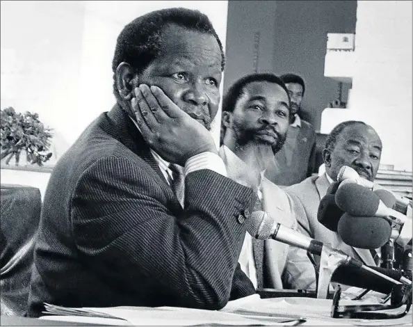  ??  ?? CENTRAL PIVOT: ANC president Oliver Tambo in Lusaka, Zambia on January 8 1986, with Thabo Mbeki and Alfred Nzo