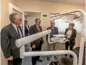  ?? PHOTO: JOHN KIRK-ANDERSON/FAIRFAX NZ ?? The new oral surgery unit at the Canterbury Charity Hospital. Stuart Johnson, centre, of the NZ Dental Associatio­n, shows the facilities to patron Sir Jerry Mateparae and Mayor Lianne Dalziel. Chairman Phil Bagshaw is on the left.