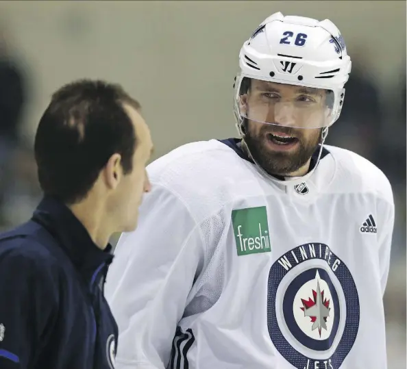  ?? KEVIN KING ?? Blake Wheeler wasn’t interested in discussing the Nashville Predators’ tendency to play a physical style of hockey after practice Tuesday.