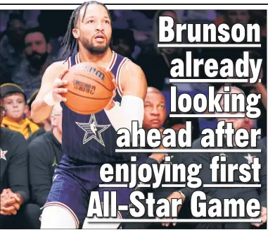  ?? Getty Images ?? EYES ON THE PRIZE: Jalen Brunson, one of four first-time All-Stars, scored 12 points in 17 minutes of the NBA All-Star Game on Sunday night in Indianapol­is.