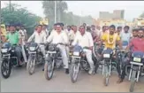  ?? HT PHOTO ?? The villagers taking out an antidrug bike rally in Chautala village on Saturday.