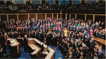  ?? HAIYUN JIANG/THE NEW YORK TIMES ?? President Joe Biden delivers a State of the Union speech to a joint session of Congress.