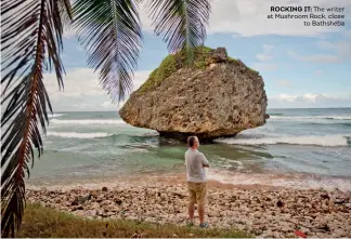  ??  ?? ROCKING IT: The writer at Mushroom Rock, close
to Bathsheba