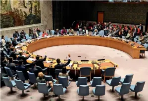  ?? Reuters ?? United Nations Security Council members vote on a resolution about Yemen’s security at the UN Headquarte­rs in New York. —