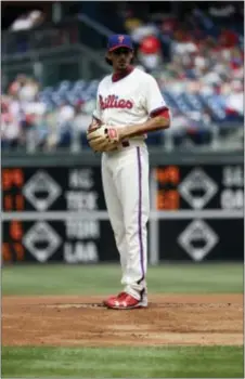  ?? MATT SLOCUM — THE ASSOCIATED PRESS ?? Zach Eflin, who arrived in a trade with the Dodgers that sent Jimmy Rollins to Los Angeles, is part of a deep pitching pool that has allowed the Phillies to withstand recent injuries.