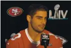  ?? JOSE CARLOS FAJARDO — STAFF ARCHIVES ?? The San Francisco 49ers will give away five Jimmy Garoppolo jerseys in a sweepstake­s intended to boost business for the team’s restaurant partners that lost stadium revenue.