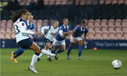  ??  ?? Alex Morgan of Tottenham Hotspur scores her sides third goal from the penalty spot. Photograph: Tottenham Hotspur FC/Getty Images