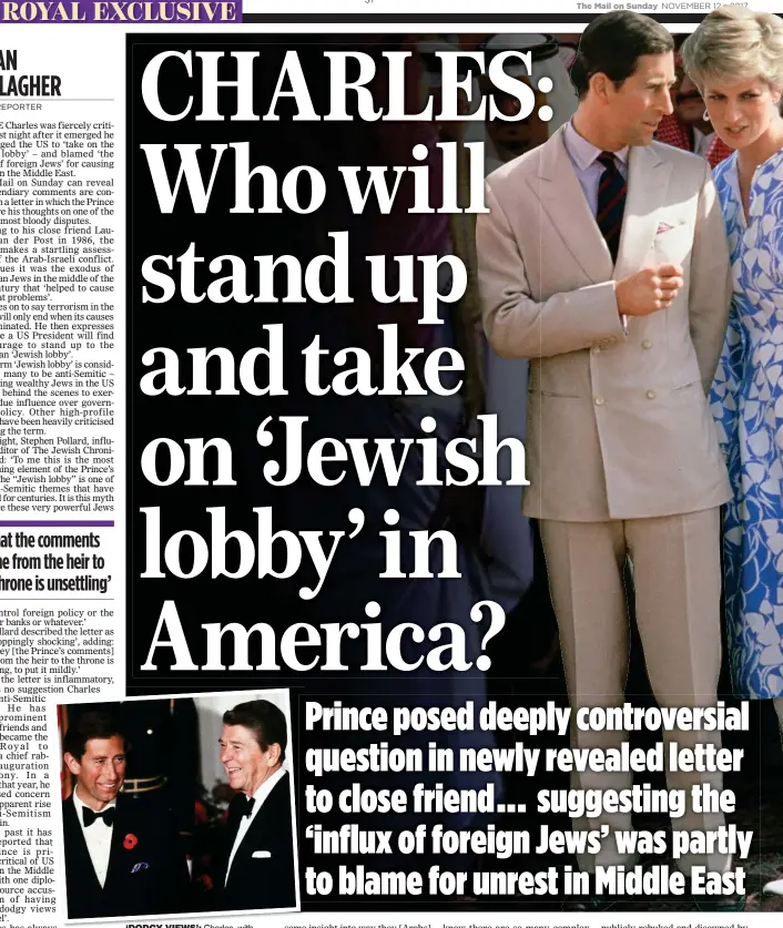  ??  ?? ‘DODGY VIEWS’: Charles, with President Reagan in 1985, was said to be critical of US Middle East policy