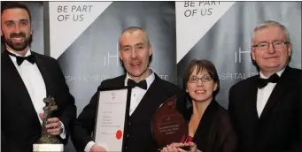  ??  ?? (From left) Ian Madden, Graduate of the Year winner , Michael Crossan, Hospitalit­y Lecturer of the Year winner and Mary Rose Stafford who received an IHI Fellowship with Dr Oliver Murphy, President, IT Tralee at the IHI Founder’s Banquet and...