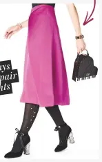  ??  ?? Jewel colours PINK SKIRT, £75, 6-16, FINERY, WORN WITH METALLIC ENCRUSTED TIGHTS, £10, PRETTY POLLY. JEWELLED BRACELET, £47, BUTTERFLY-JEWELLERY. COM. CUFF, £138, TAMARZIZT.COM. BAG, £358, KATE SPADE AT FENWICK OF BOND STREET. SHOES, £255, RUSSELL &...