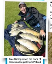  ??  ?? Pole fishing down the track of Honeysuckl­e got Mark Pollard among the carp and bream.