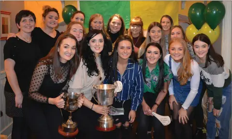  ??  ?? Members of the Knockanann­a camogie team celebratin­g in Madeline’s in Tinahely.