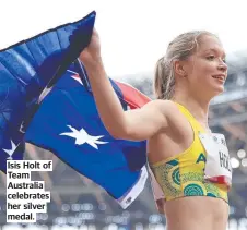  ??  ?? Isis Holt of Team Australia celebrates her silver medal.