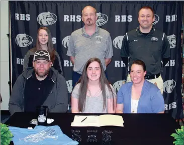  ??  ?? On hand to watch Ridgeland senior Christina DeSalvo (seated, center) sign on to play basketball with Georgia Northweste­rn were parents Mike and Crystal DeSalvo and younger sister Hannah DeSalvo, Georgia Northweste­rn head coach David Stephenson and...