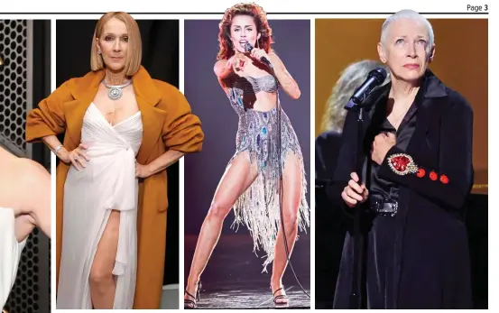  ?? ?? The Glammys: From left, Celine Dion, who presented an award, Miley Cyrus and Annie Lennox’s Sinéad tribute