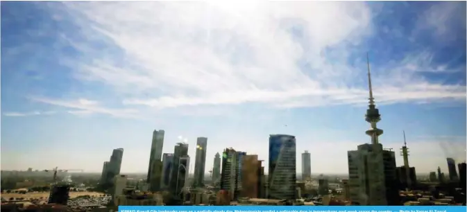  ??  ?? KUWAIT: Kuwait City landmarks seen on a partially cloudy day. Meteorolog­ists predict a noticeable drop in temperatur­es next week across the country. — Photo by Yasser Al-Zayyat