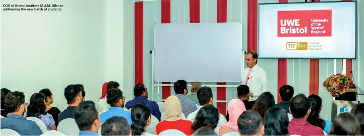  ??  ?? COO of Bristol Institute M.J.M. Dilshad addressing the new batch of students